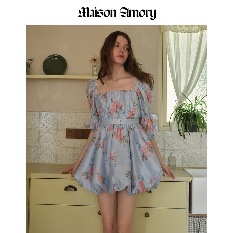 MaisonAmory蓝底红玫瑰印花