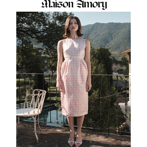 MaisonAmory浅粉色小格子连衣裙