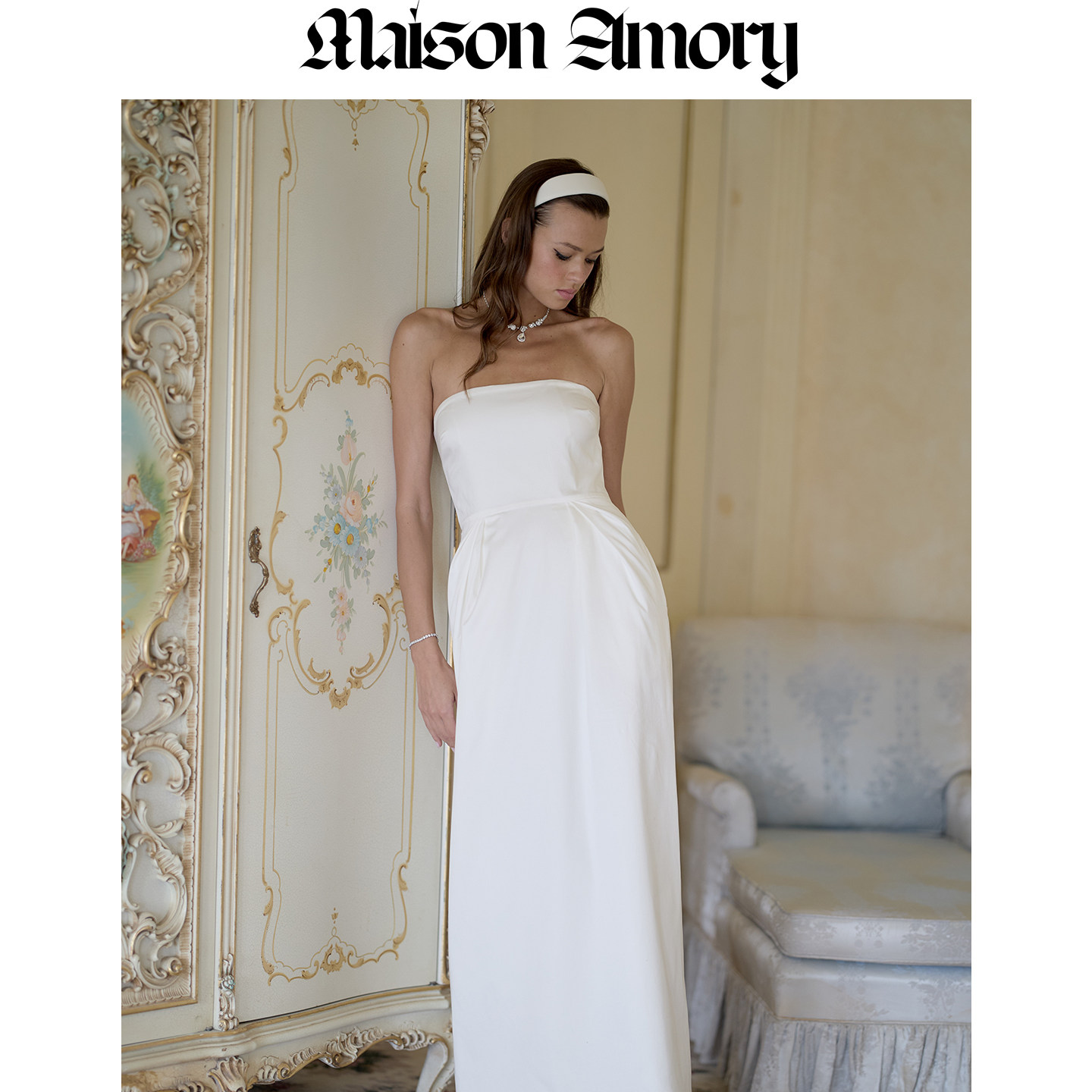秋季新品|白色抹胸及踝连衣裙 订婚领证小白裙Maison Amory