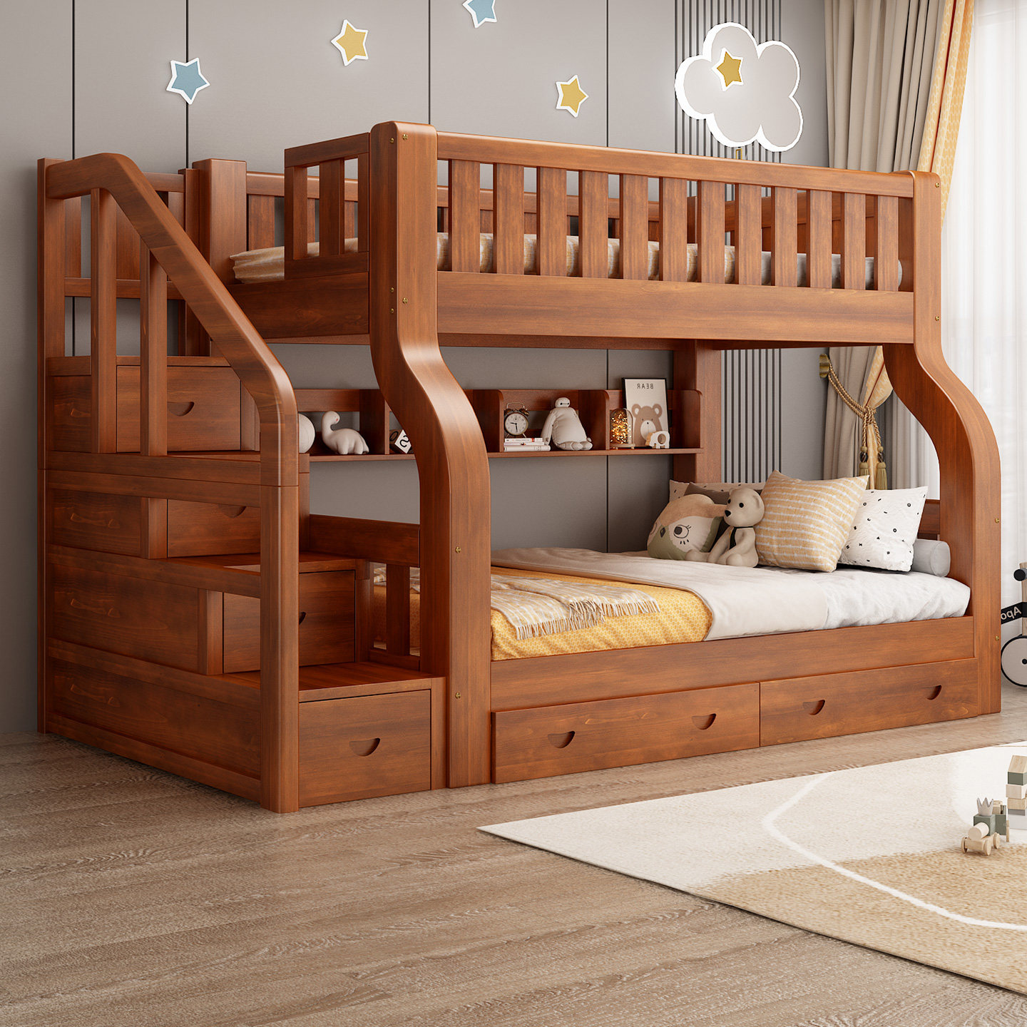 高低床双层床上下床实木床上下铺多功能组合儿童床两层子母床木床