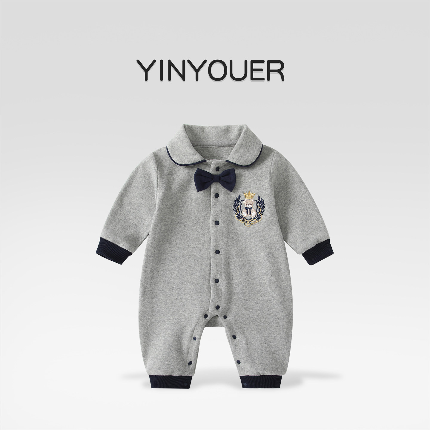 百天婴儿衣服春装男宝宝小领结绅士哈衣周岁礼服小少爷连体衣春秋