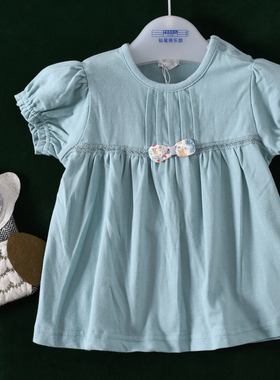 【5.27】80~90cm日单亲肤纯棉浅绿色公主袖短袖T恤女童女宝夏装