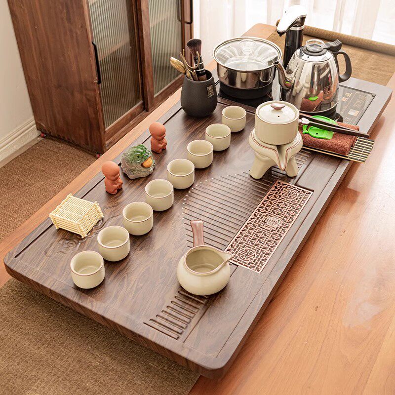 汝窑整套全自动功夫茶具套组家用茶盘组合四合一烧水壶炉茶海茶台