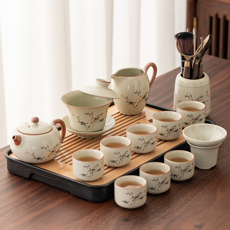 汝窑功夫茶具套组家用2025新款办公室喝茶泡茶盖碗茶壶茶杯子套装