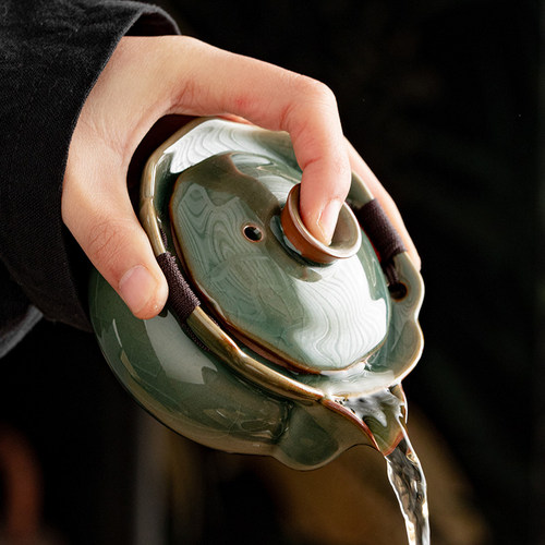 汝窑盖碗单杯高档防烫手泡茶壶陶瓷冰裂手泡茶碗功夫茶具