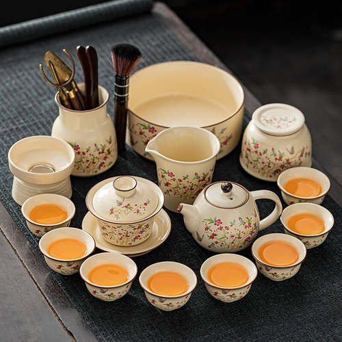 2025新款汝窑功夫茶具套组陶瓷茶壶盖碗茶杯茶盘轻奢高档家用喝茶