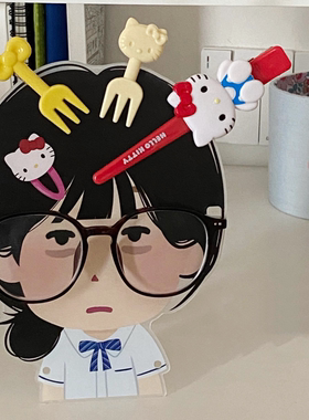 可爱日系插画小人眼镜发夹收纳架桌面亚克力置物架多功能桌面摆件