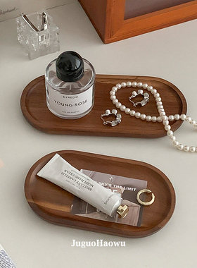 中古风木制首饰收纳盘木质戒指饰品托盘相思木桌面椭圆展示置物盘