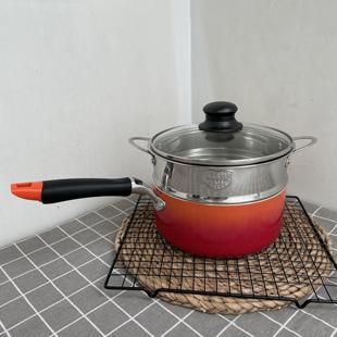 奶锅麦饭石纹不粘锅煮汤煮面煮粥电磁炉 日式 蒸煮一体多功能