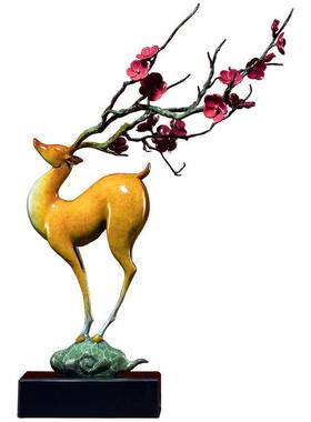 荣芙铜鹿摆件梅花鹿纪念品办公室工艺品书房店铺开业乔迁礼品