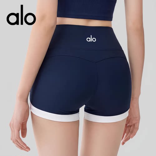AIo 拼色瑜伽短裤女夏季高腰提臀速干跑步运动裤普拉提健身三分裤
