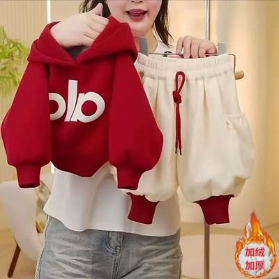女童加绒连帽卫衣套装