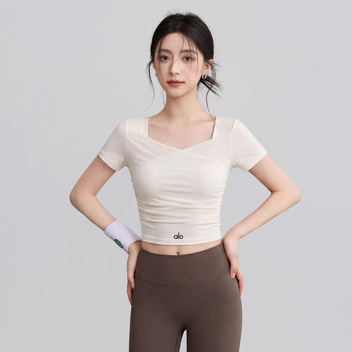 AIo瑜伽服夏轻薄网纱美背瑜伽短袖跑步训练防震聚拢运动上衣背心