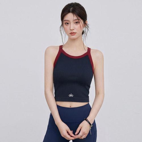 AIo 带胸垫瑜伽服背心女夏聚拢防震跑步内衣外穿复古运动工字文胸