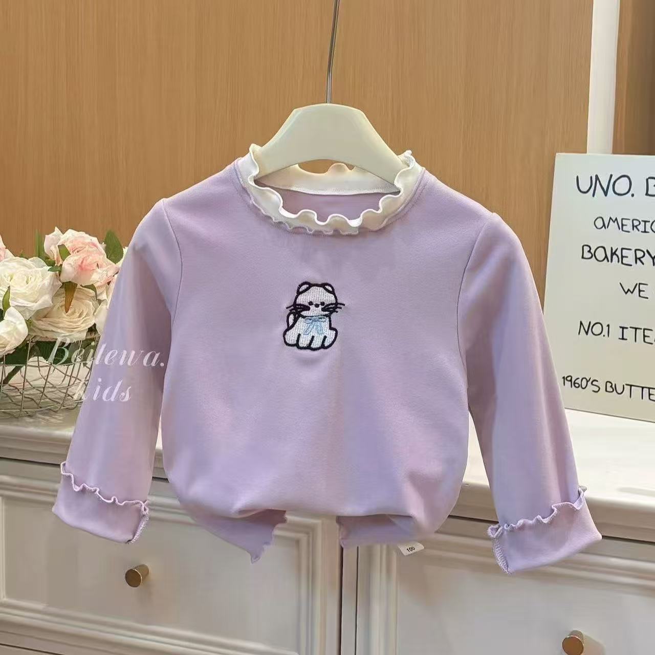 女童秋冬打底衫木耳边长袖上衣