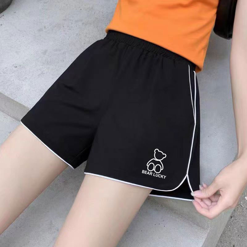 夏季黑色运动短裤女大码宽松松紧腰侧边开叉时尚百搭外穿女休闲裤
