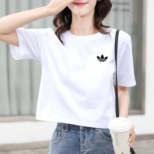 T恤女上衣 2025新款 白色小个子纯棉短袖 t恤女夏季 宽松圆领女士短款