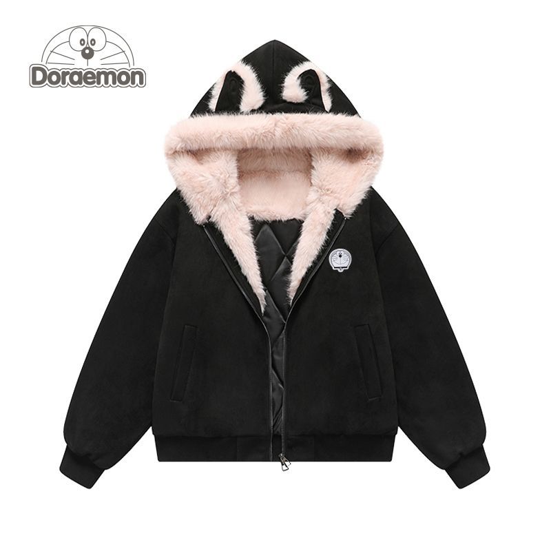 哆啦A梦连帽动物耳朵座山雕棉服男冬季新款