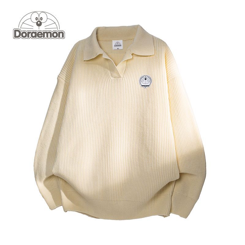 哆啦A梦翻领毛衣男女冬季新款2025休闲宽松