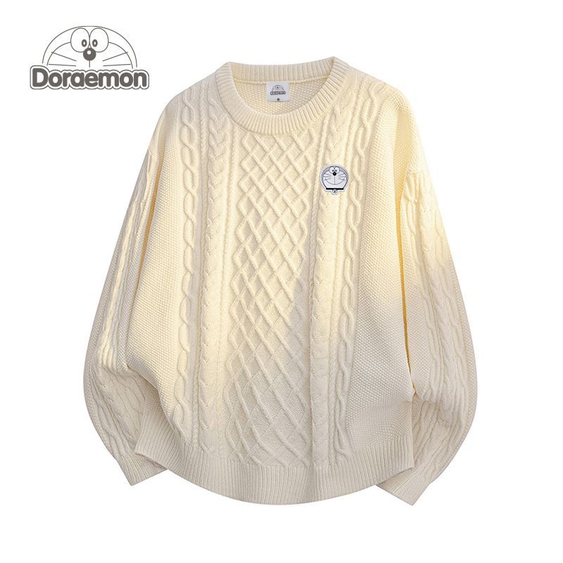 哆啦A梦麻花圆领针织毛衣男女冬季新款2025