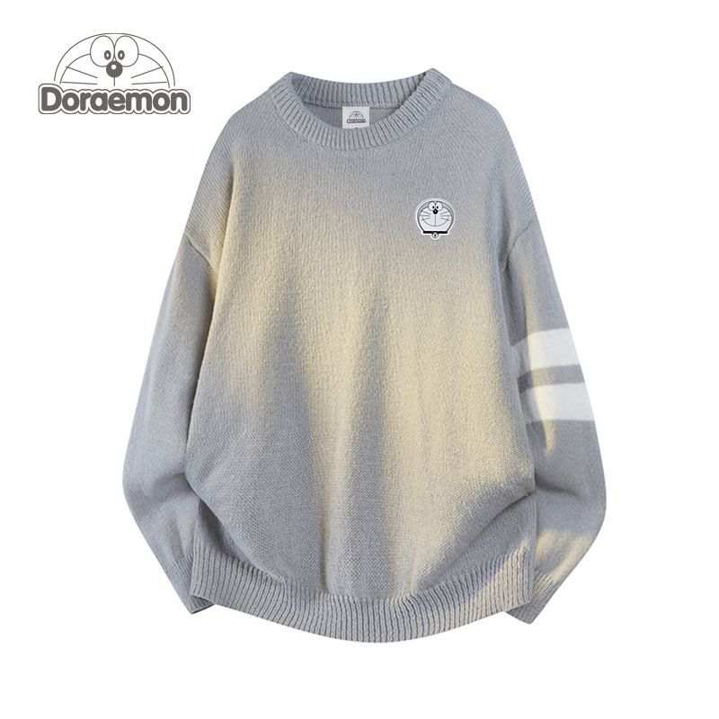 哆啦A梦条纹毛衣男女冬季新款休闲保暖圆领