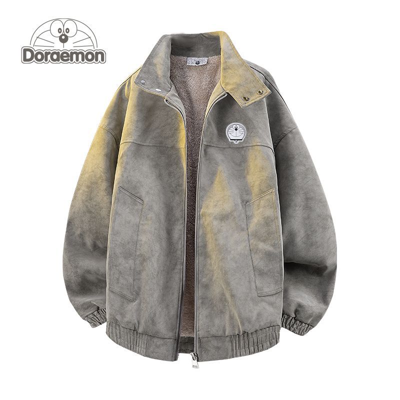 哆啦A梦美式扎染立领棉服男女冬季新款休闲