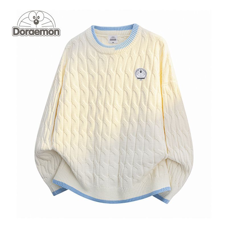 哆啦A梦麻花圆领毛衣新款冬季宽松男女休闲