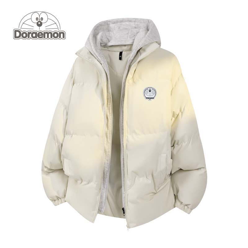 哆啦A梦美式假两件连帽棉服男冬季新款休闲宽松情侣面包棉衣外套
