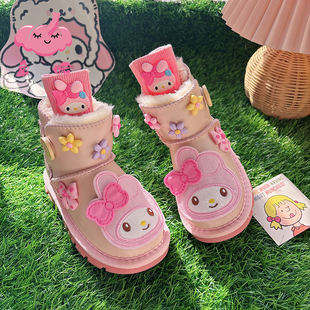 儿童巨好看毛毛雪地靴卡通女童棉靴2025冬季新款皮面防水女孩冬鞋