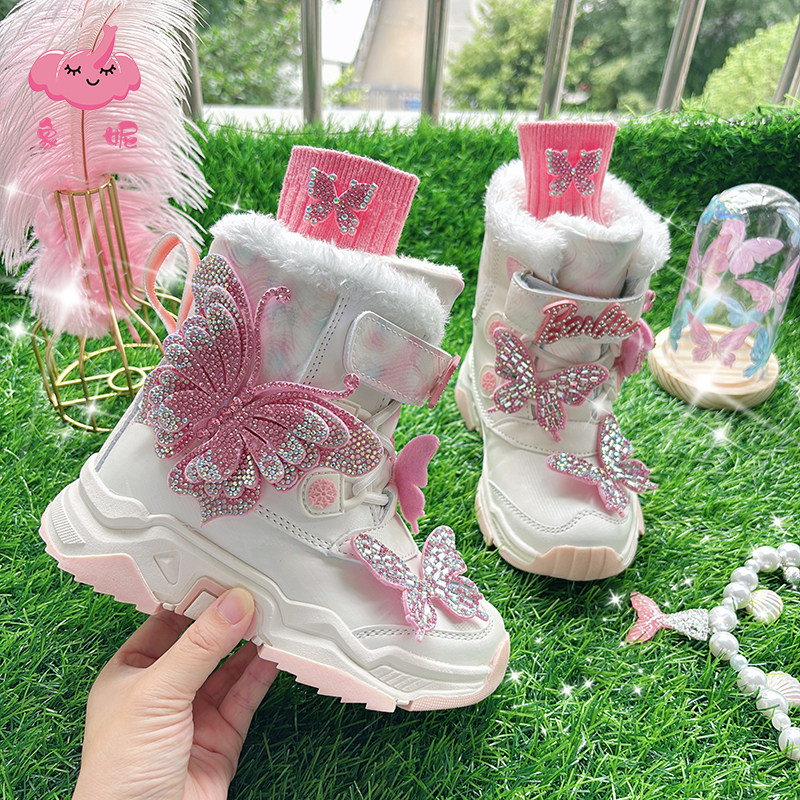女童加绒大棉鞋防滑保暖雪地靴子