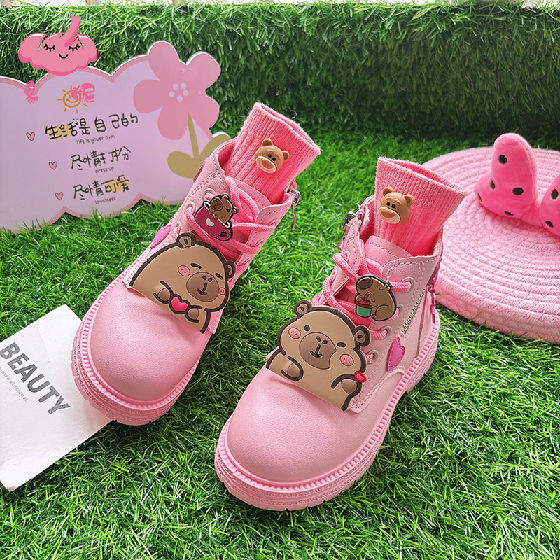 女童靴子2026新款冬季儿童鞋子马丁靴中大童保暖加绒粉色洋气皮靴