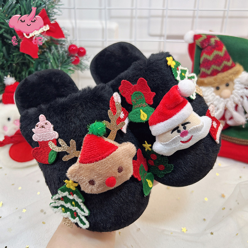 儿童冬季棉拖鞋2026年新款女童圣诞麋鹿毛绒拖鞋居家防滑女宝棉鞋