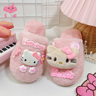 可外穿猫咪包头棉拖鞋2025秋冬季新款女童可爱毛绒保暖家居毛毛鞋