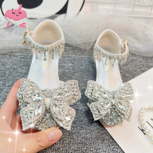 漂亮女宝儿童水钻配礼服表演高跟鞋 女童爆款 夏季 小皮鞋 走秀 水晶鞋