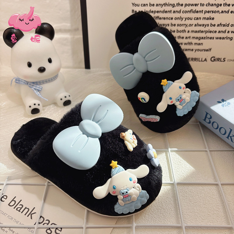 2025秋冬季新款儿童狗狗棉拖鞋保暖防滑包头毛毛绒拖鞋女孩可外穿