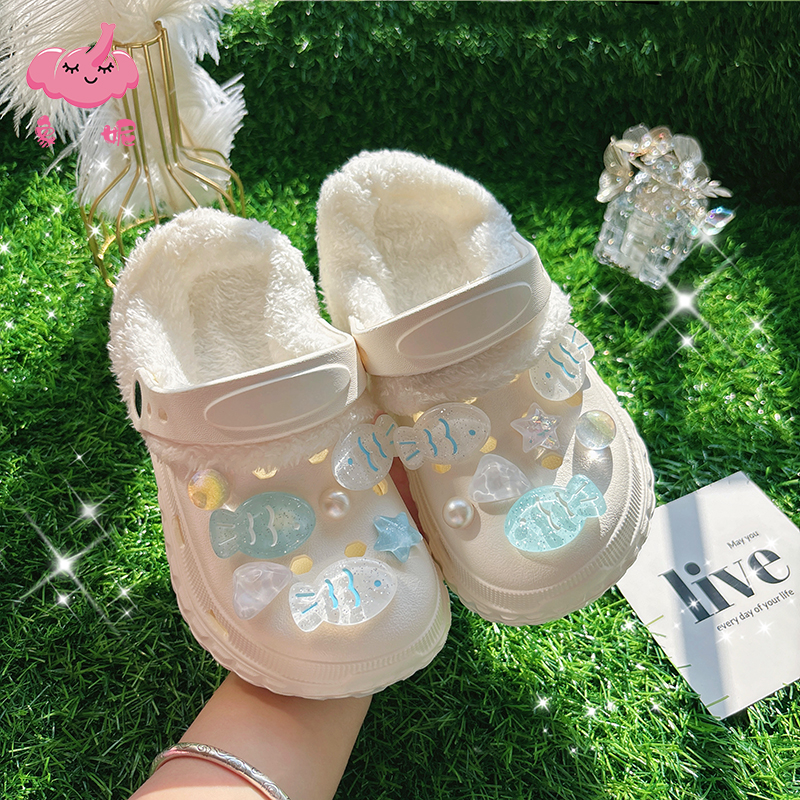 儿童女童秋冬加绒保暖洞洞鞋棉鞋