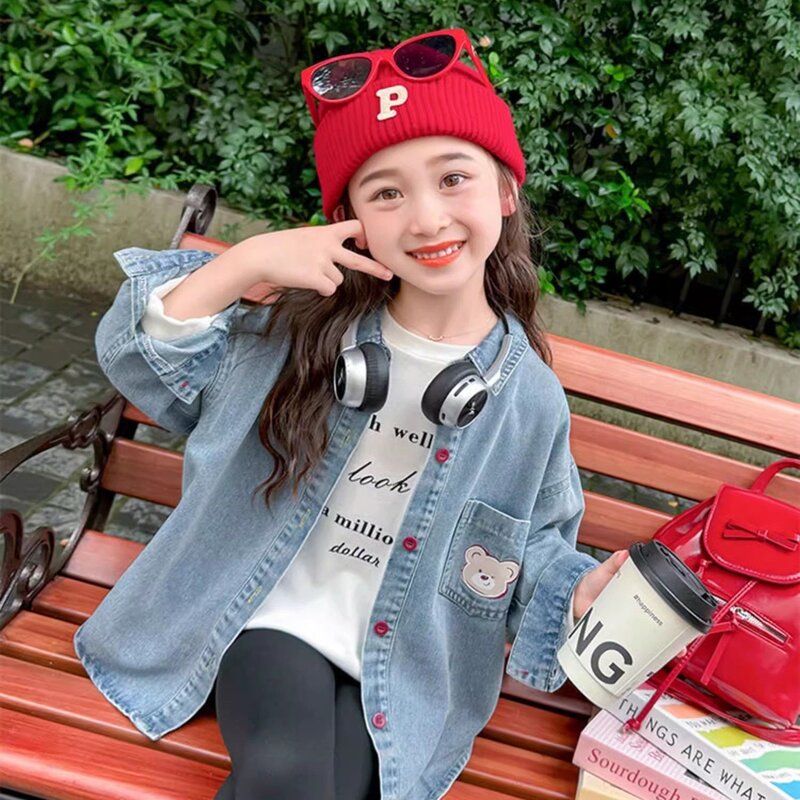 女童牛仔衬衫2025春秋新款宝宝宽松洋气衬衣百搭儿童上衣薄款外套图片