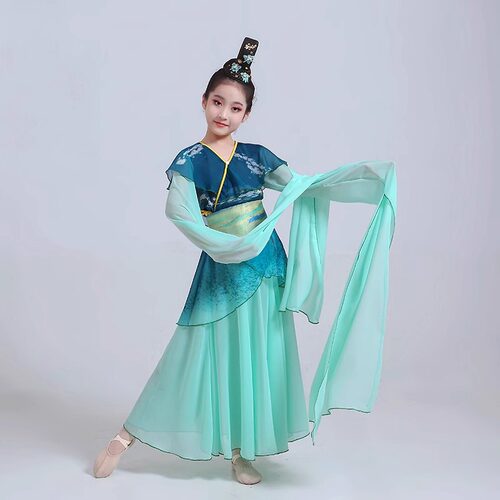 踏春行水袖女童古典舞玉人舞且吟春雨演出服飘逸甩袖采薇儿童舞剧