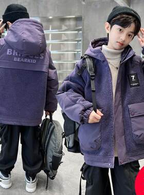男童加绒外套秋冬款网红新款冬装加厚夹棉中大儿童男孩冬季棉服潮