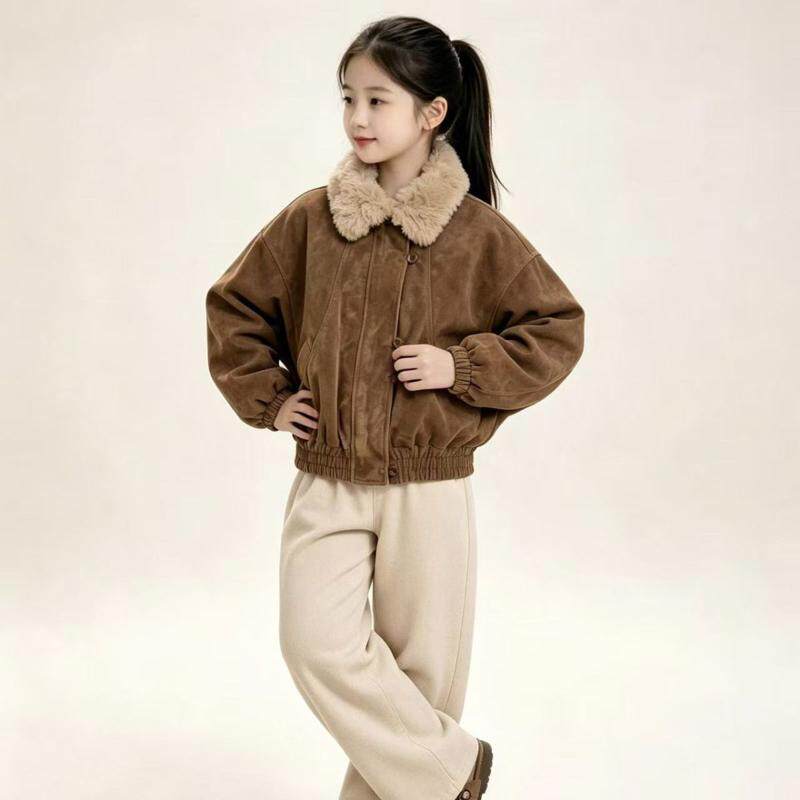 中大女童冬季时髦加棉加厚麂皮绒外套棉服女孩秋冬新款防寒棉袄潮