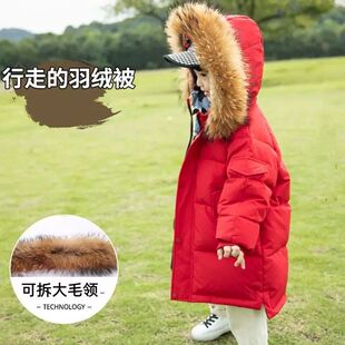 儿童羽绒服男童宝宝中长款2025新款小童冬季加厚貉子毛领女孩外套