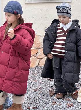 新款2025男女儿童冬季羽绒丝服中大童连帽中长款外套宽松潮流