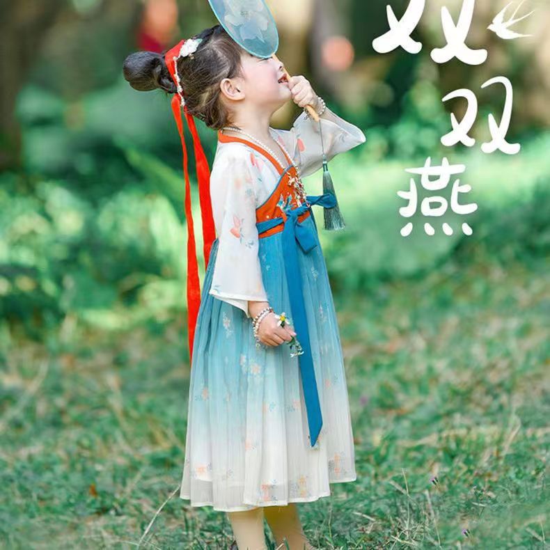 双双燕汉服女童夏季新款小童古装连衣裙宝宝古风超仙襦裙唐装