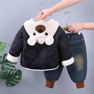男童装秋冬季加绒套装婴儿童棉衣1-3岁5男宝宝冬装加厚三件套潮衣