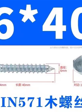 DIN571镀锌外六角木螺丝自攻螺丝粗牙钉加长加粗木螺丝M6M8M10M12