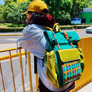 有蒂棵棵uodycoco原创出游包包背包休闲城市户外大容量格子彩条