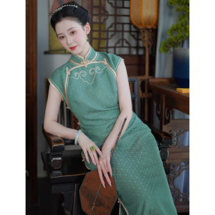 【清可】古法全开襟平裁旗袍一片式高个子曳地如意头夏季新款旗袍