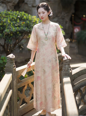 仲夏夜｜梦回新款无领倒太太服宽松长款气质显瘦一片式连衣裙
