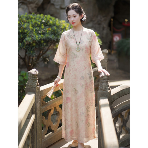 仲夏夜｜梦回新款无领倒太太服宽松长款气质显瘦一片式连衣裙