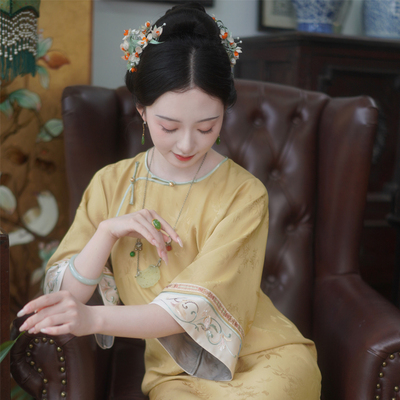 【秋寒】梦回故里｜中式复古提花无领倒大袖宽松真丝连衣裙旗袍